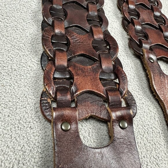 Equal Hands Wide Brown Leather Belt Size 2XL Interlocking Chain Steampunk main image 11